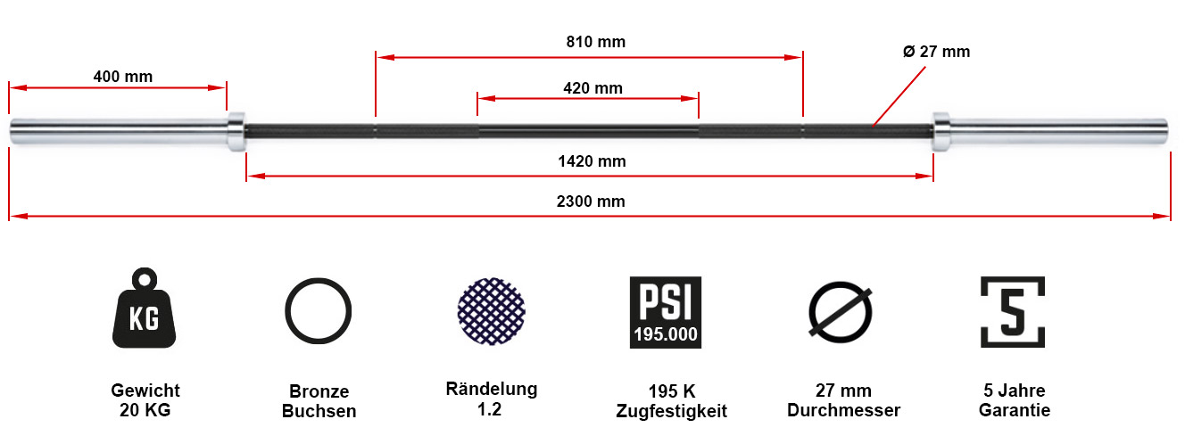 Special Deadlift Bar - 230 cm Länge - Ø 27 mm - ATX® PRO Series - Sport Enzinger - Image 11