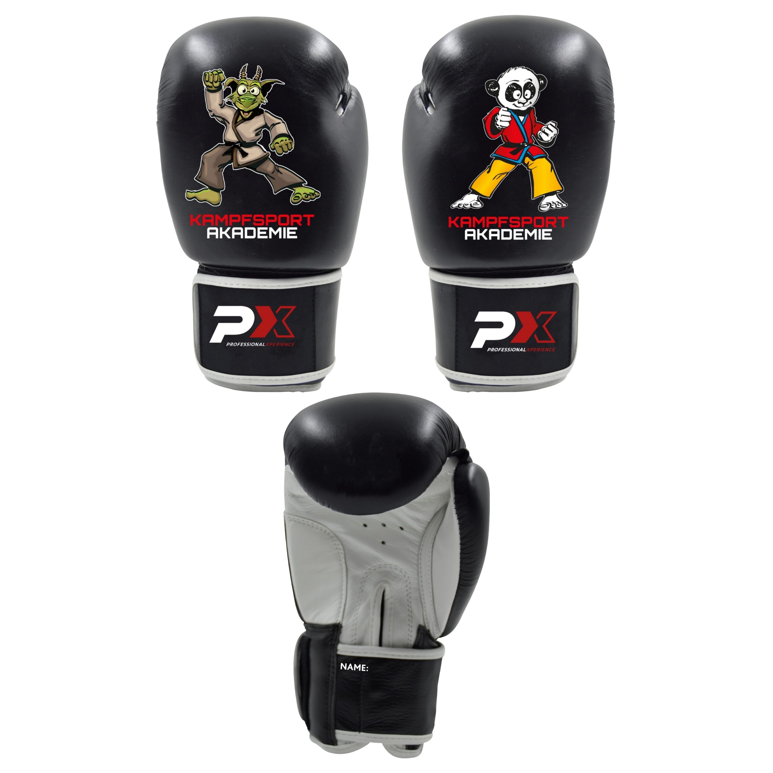 KA Kinderboxandschuh Drache und Panda 4 Oz, schwarz, Preis auf Anfrage!