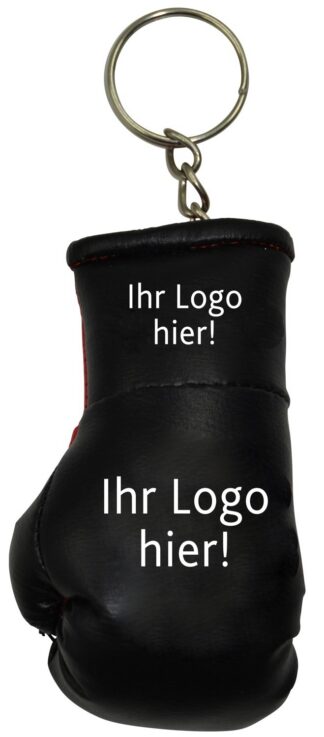 Miniboxhandschuhe mit Schlüsselring, schwarz, bedruckt