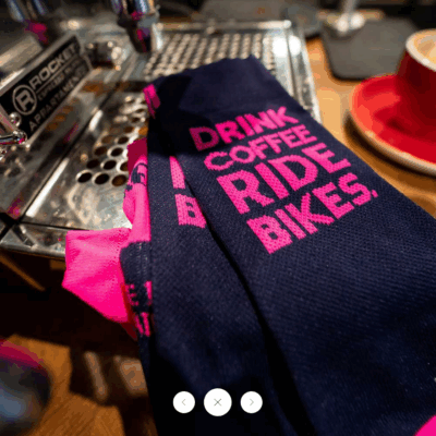 Radsocken Sporcks – Drink coffee ride bike – blau - Image 4