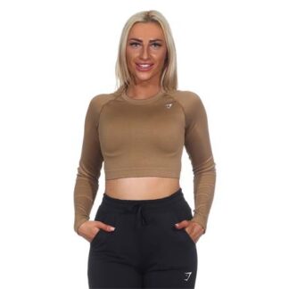 Gymshark Adapt Fleck Seamless Damen LS Crop Top  hellbraun | Omidis.de