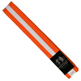 "Kampfsport Akademie" Gürtel Orange mit Mittelstreifen Weiß 220cm