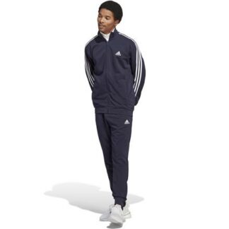 adidas Basic 3-Streifen French Terry Herren Trainingsanzug dunkelblau/weiß | Omidis.de