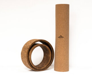 Handmade Yoga Wheel & Mat Set – natural cork and wood - BMF BodyMindFit circular fitness tools